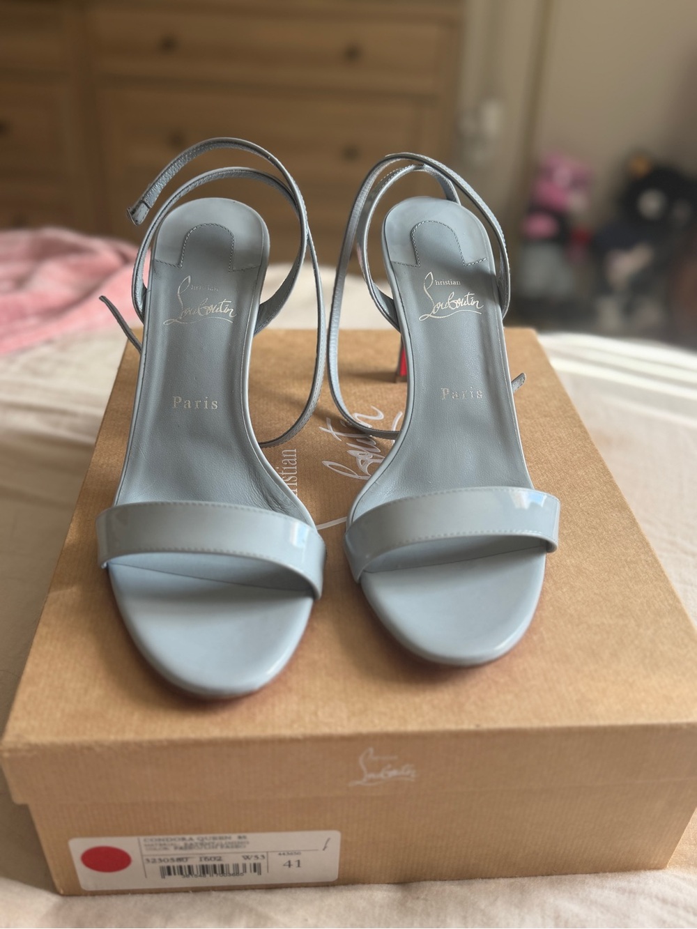 Christian Louboutin Pale Blue/gray Patent Leather Ankle-Strap Sandals
